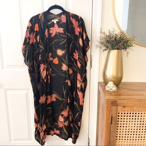 LOFT Navy Floral Kimono Coverup